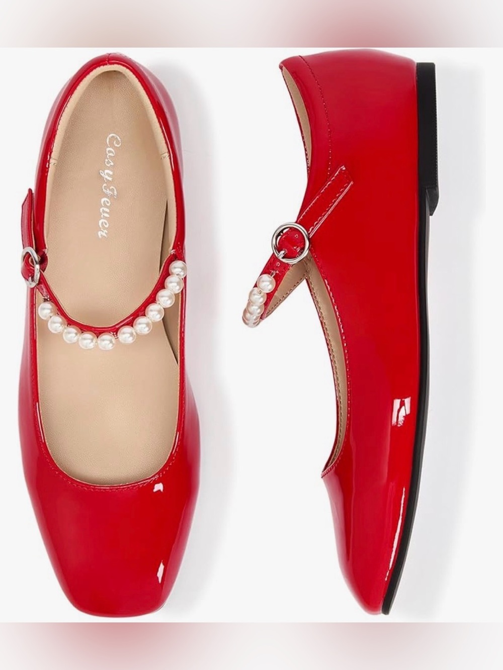 Red Pearl Strap Mary Jane Flats size 9